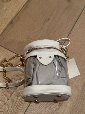 White Clear Cylinder Crossbody Bag with Gold Chain